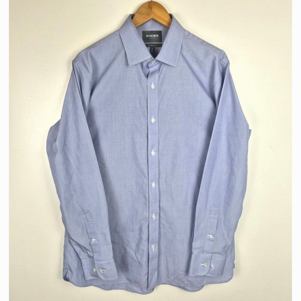 Bonobos Dress Shirt 17/35 Tailored Slim Fit Wrinkle Free Blue Cotton